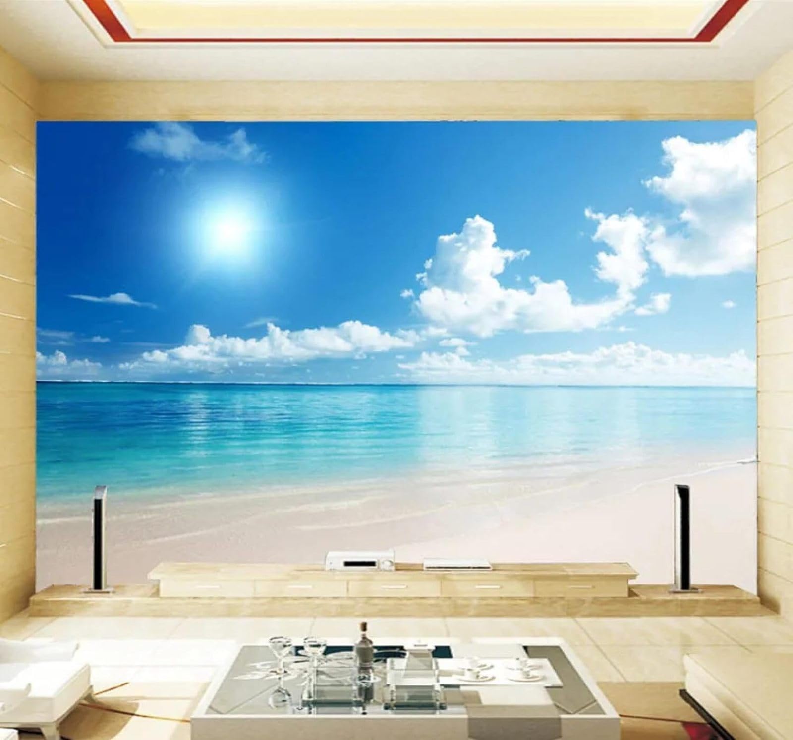 Xlming 430Cm×300Cm(B×H) Nature Seascape Sunshine Beach Ocean 3D Wallpaper Luxury Silk Study Dining Feature Sofa Grey Bedroom Living Room Tv Decorative Wall-430Cm×300Cm