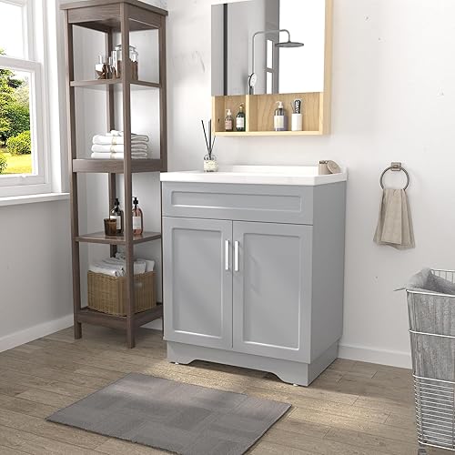 Miniatura 13 de OLD CAPTAIN Tocador de baño de doble puerta con fregadero de 24 pulgadas, gabinete de montaje rápido, blanco y gris