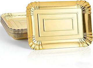 10 PCS Disposable Paper Serving Trays, Heavy Duty Rectangle Paper Plates | Cardboard Serving Tray, Gold Food Trays for Birthday Party, Wedding, Daily Use