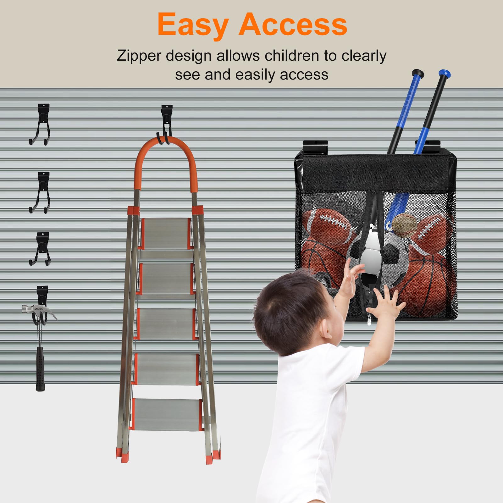 2Pcs Slatwall Basket with Zipper 41x38 x28 cm, 6Pcs Heavy Duty Slat Wall Hooks, Slatwall Accessories Set - Image 5