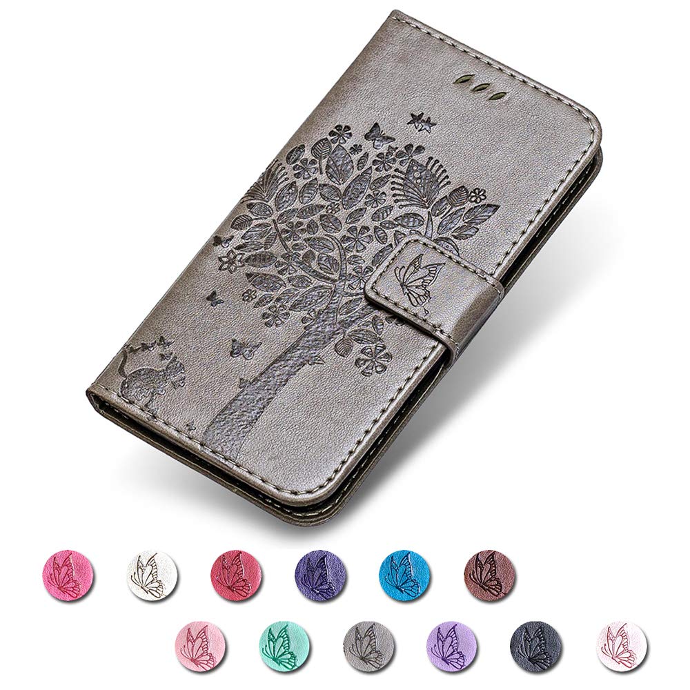 Conber Cover per Samsung Galaxy A71, Custodia in Pelle PU con Interno TPU Antiurto, Serie Gatto e Albero Flip Case Cover Custodia Portafoglio per Samsung Galaxy A71 - Grigio - Vista 7