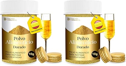 Detox Organica-Polvo Oro Comestible Repostería 10g- Polvo Dorado para Decorar Tartas y Bebidas – Edible Glitter for Drinks – Purpurina Comestible-Sin Gluten, Vegano (Paquete de 2)
