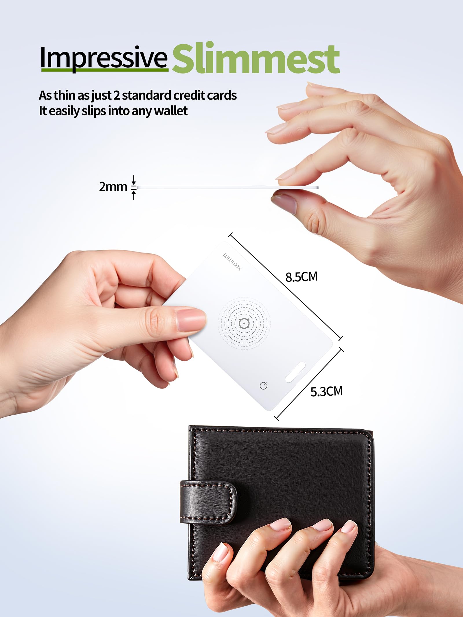LULULOOK Karta AirTag z możliwością ponownego ładowania, 3 sztuki, cienkie portfele, tracker Smartcard Tracker kompatybilny z Apple Find My (tylko z systemem iOS) karta Bluetooth do portfela