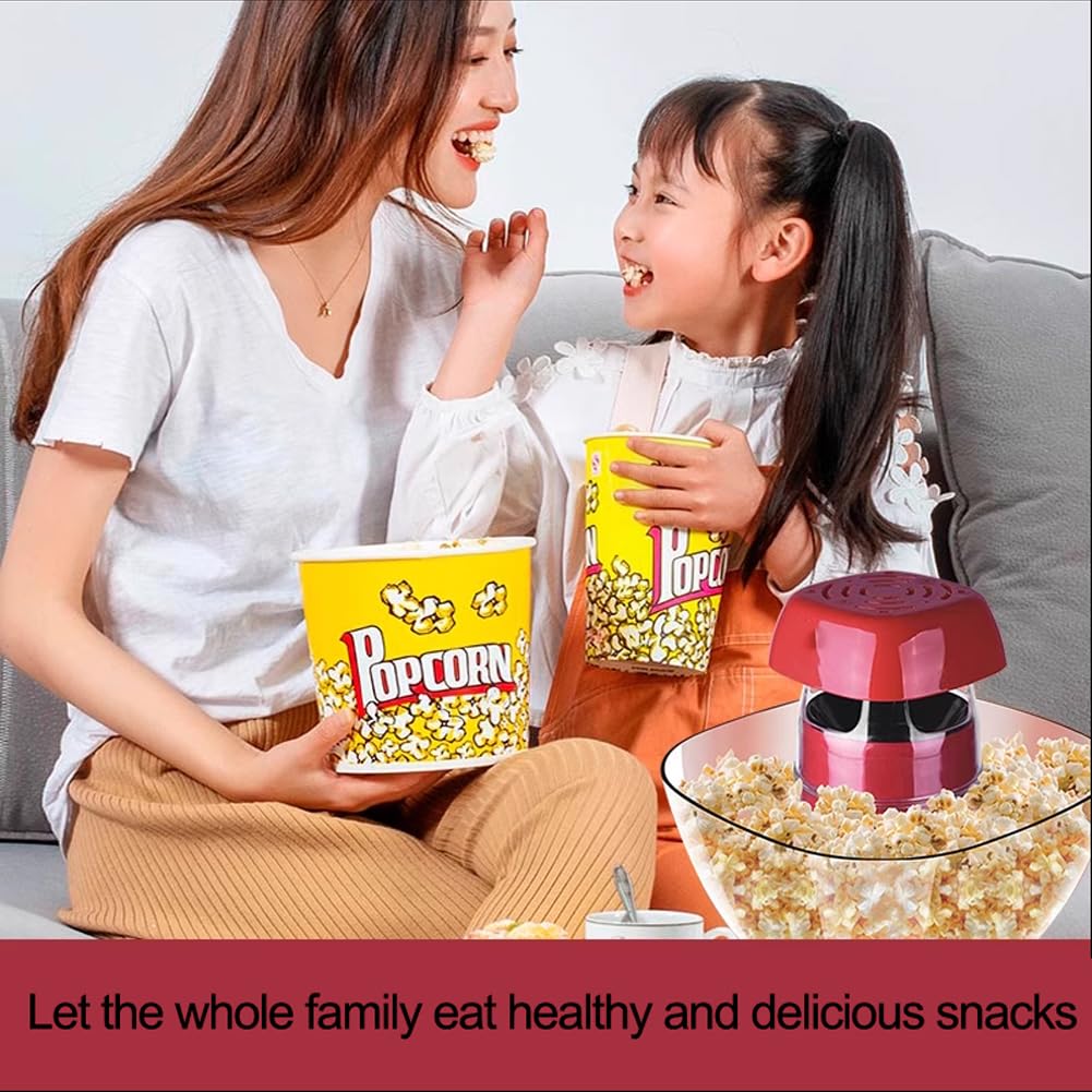 SAAKO Macchina per Popcorn ad Aria Calda, Mini Macchina per Popcorn Automatica da 1200 W con misurino e Vassoio per Burro Fuso, Adatta per riunioni di Famiglia e Bambini