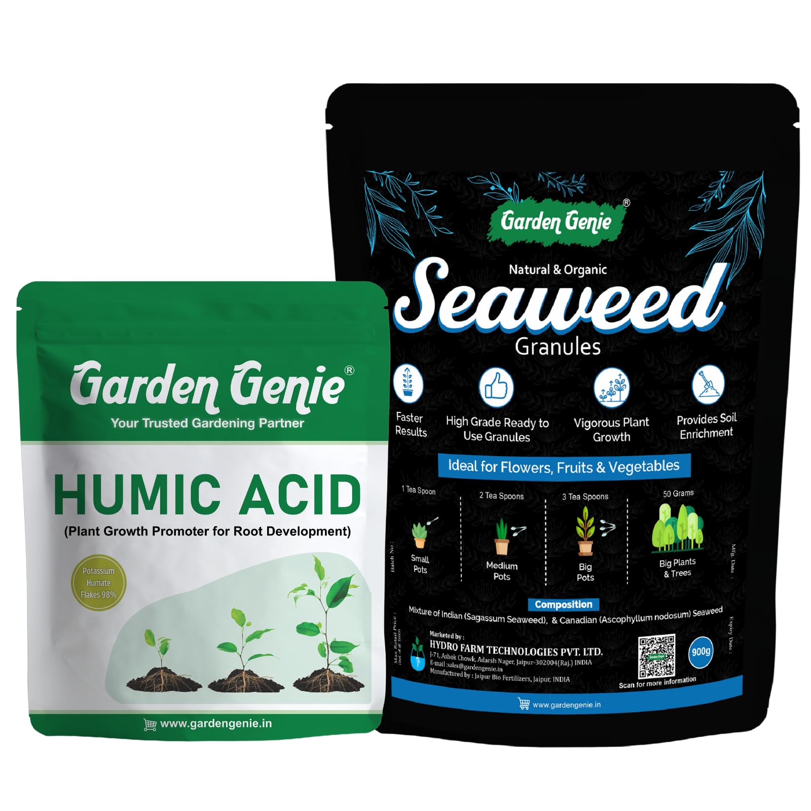 Garden Genie Humic Acid Fertilizer (Potassium Humate Flakes 98%) 450g & Seaweed Extract Granules for Plants 900g | Organic Plant Growth Booster & Promoter for Home Garden (B0CYLTTMB9) Amazon Price History, Amazon Price Tracker