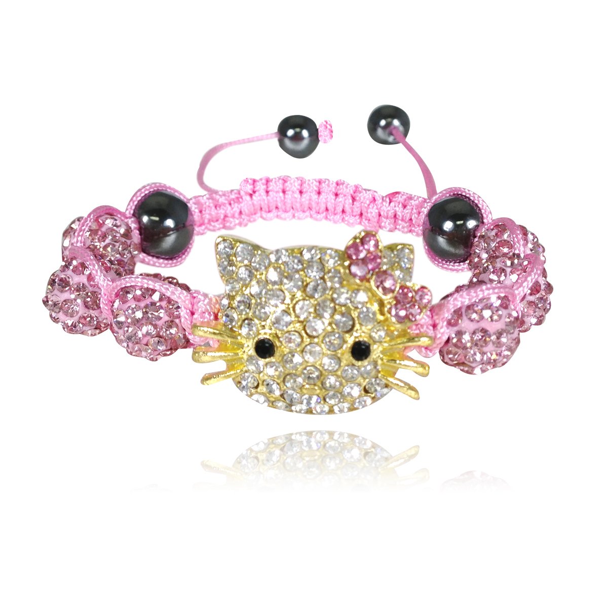 AllyDrew Crystal Beaded Kitty Shamballa Bracelet - Pink