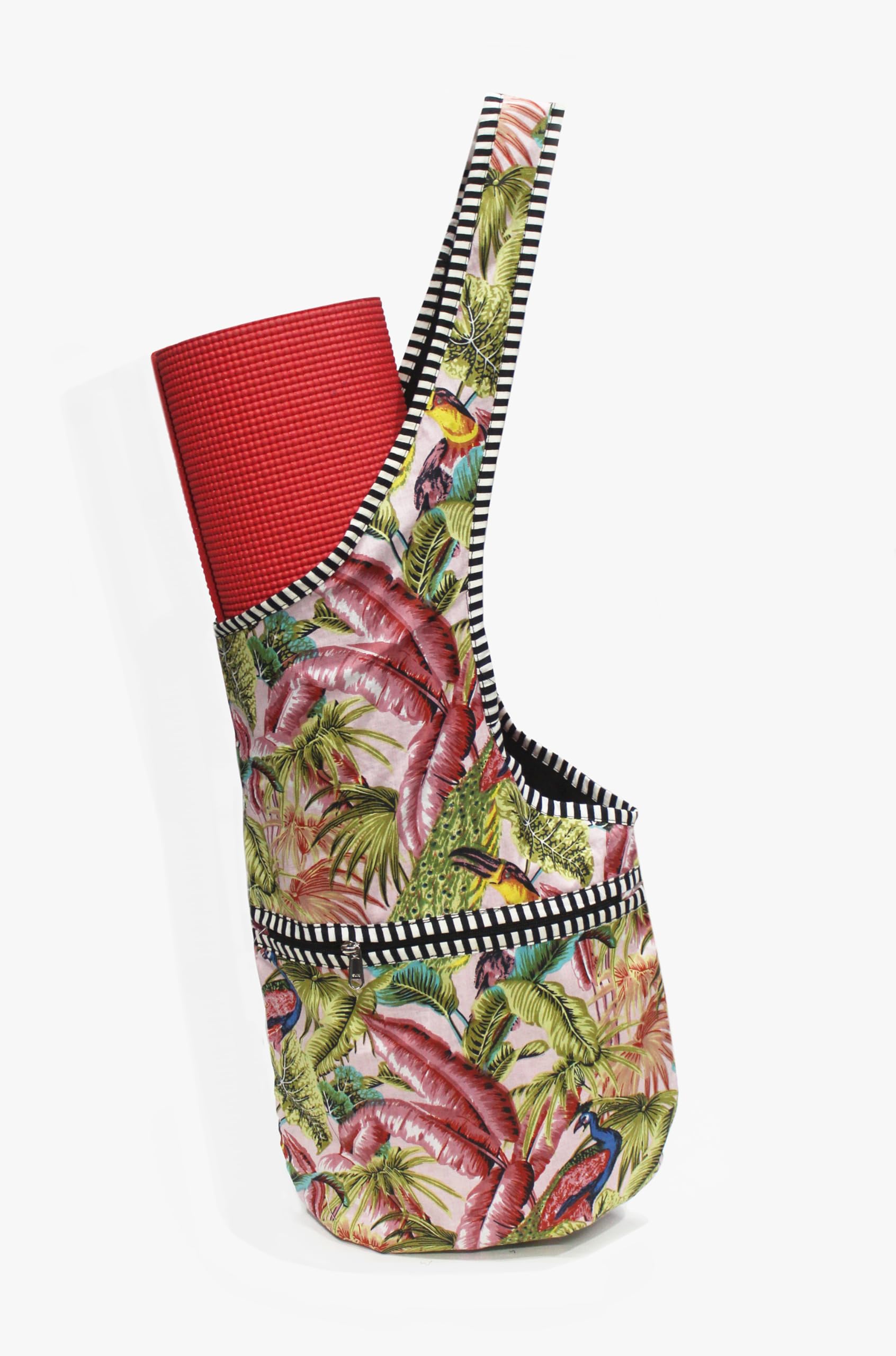 INDIAN CRAFT CASTLE Yoga Mat Bag | Tote Yoga Bag | Sling Yoga Tote w/Large Side Pocket & Zipper Pocket | Yoga Mat Carrier Fits Most Size Mats (Pink & Green)