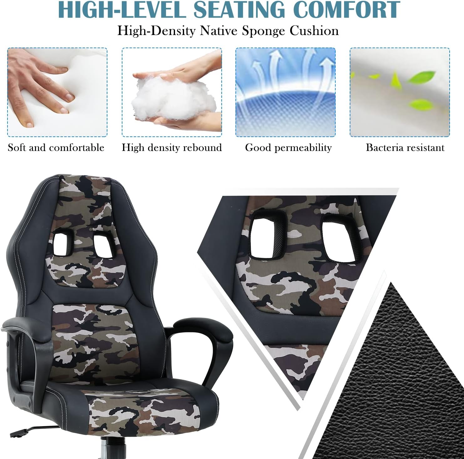 Upgrade Computer Video Game Chairs, High Back Ergonomic Leather Racer Task Chair with Lumbar Support & Headrest, PC Swivel Executive Rolling Office Desk Chair for Home Office Gaming Room