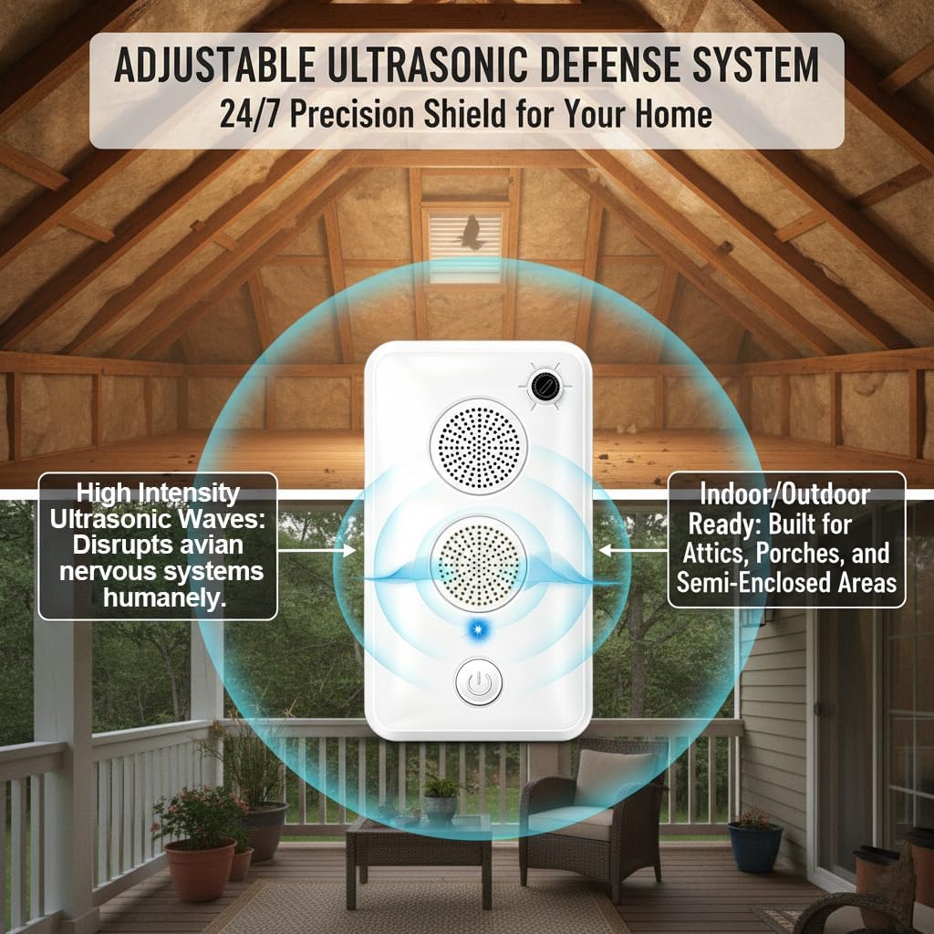 Upgraded Ultrasonic Bird Repellent Devices Outdoor & Bat Deterrent Rechargeable Woodpecker Deterrent for House Pigeon Repellent to Keep Birds Bats Out of Attic Porch Balconies Indoor,2Pack