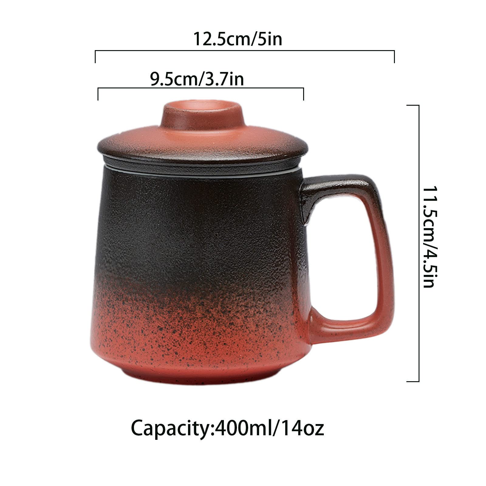 Kubek ceramiczny, kubek do kawy, styl europejski 400 ml/14 uncji Filiżanka do herbaty z zaparzaczem i pokrywką, kubek ceramiczny z pokrywką, gradientowa herbata liściasta Steeper-red-400ml 14 uncji (