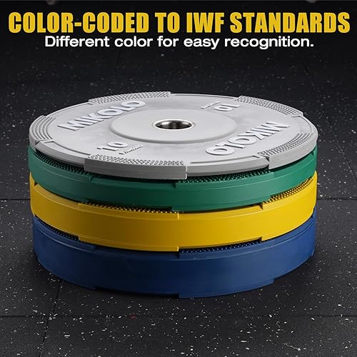Miniatura 7 de Mikolo Placas de parachoques olímpicas, placas de goma codificadas por colores para levantamiento de pesas