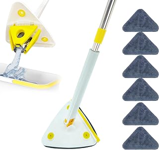 Shine Mop-Triangle Mop with Long Handle, Cleaning Spin Mop, 360° Rotatable Adjustable, Long Window Squeegee Mop, 6 Reusable Washable Mop Padsmops for Floor/Ceiling/Corner/Glass/Car/Skirting(White)