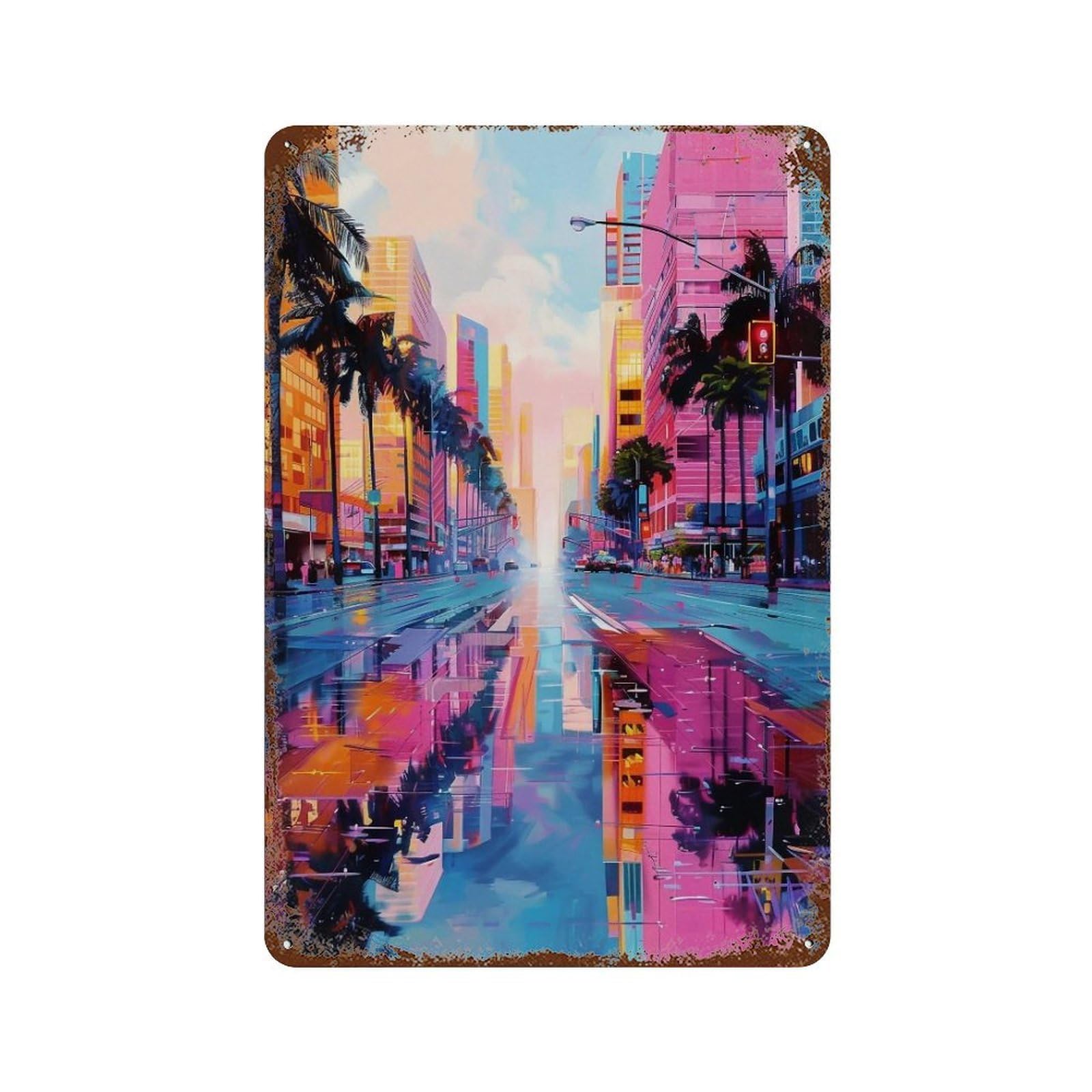 WIHYRTUI Polished Reflective Multitone Tropical Urban 02 Wall Retro Iron Metal Tin Sign Vintage Art Poster Modern Home Cofffee Club Art Bar Shop Decor Style 30x20cm