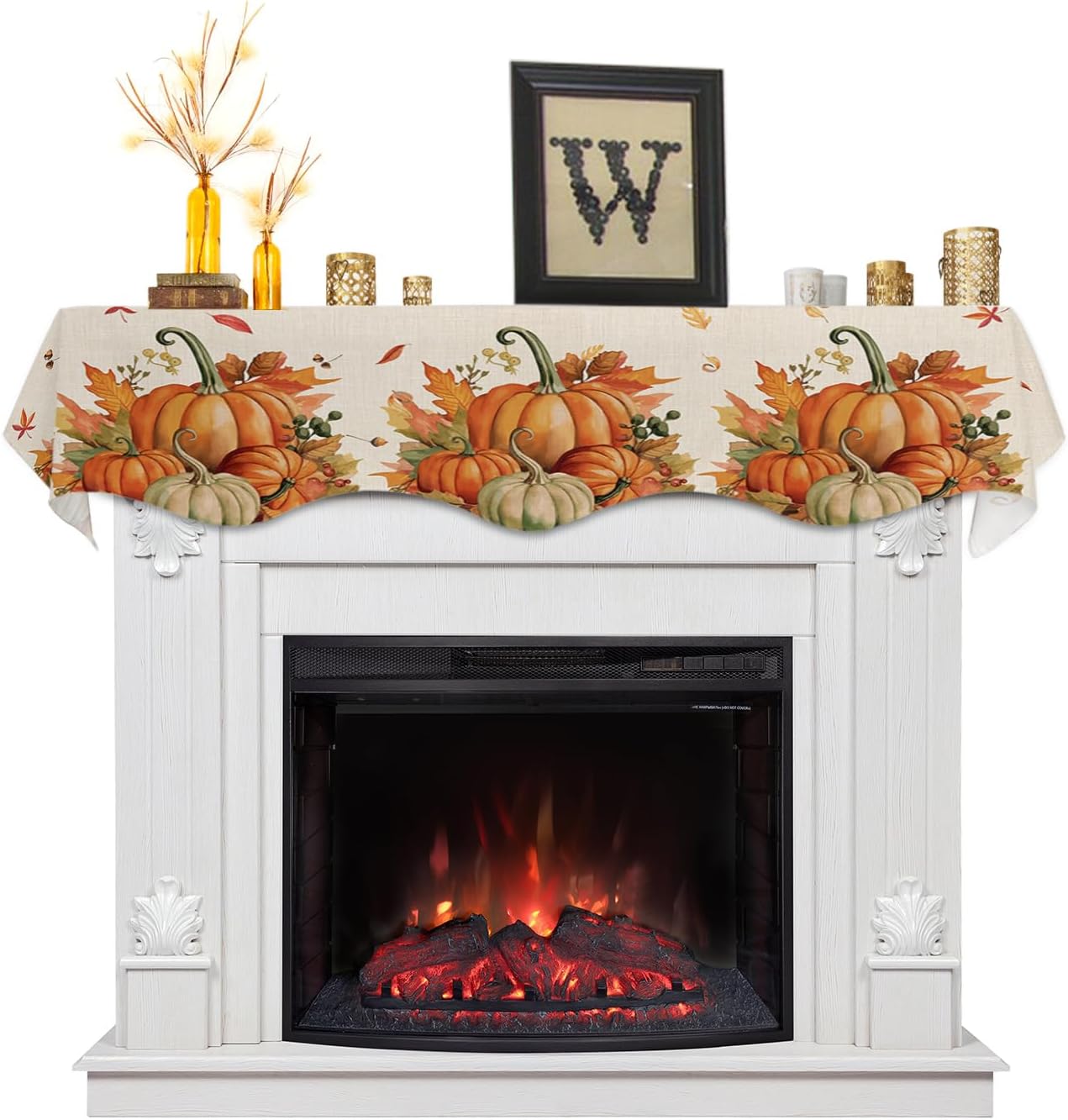 Orange Pumpkins Mantel Scarf for Fireplace Decorations