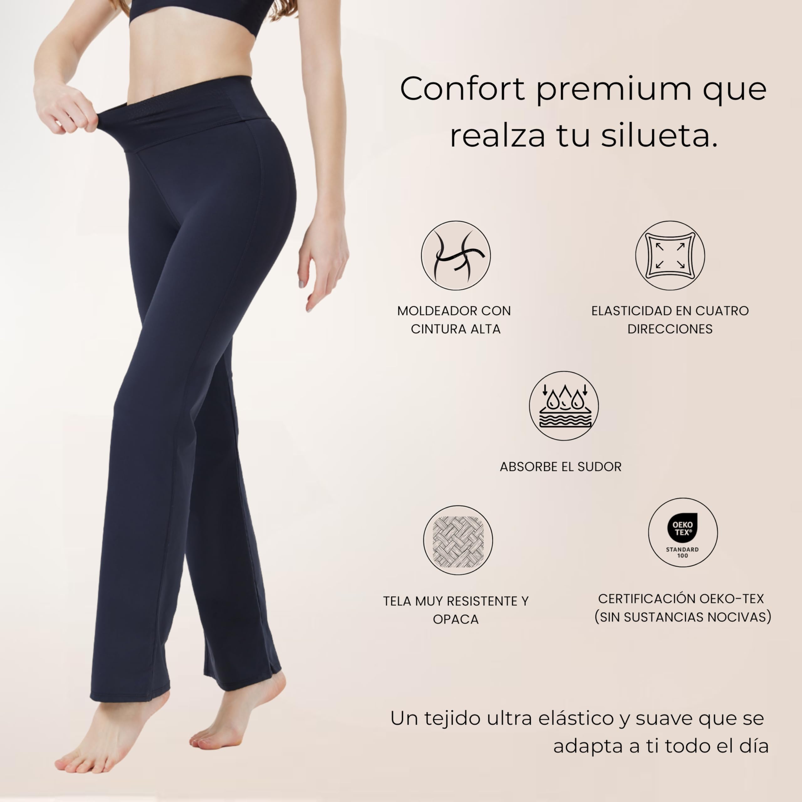 ANAISSA Leggins Mujer Flare Mónaco. Mallas Mujer Moldeadores. Leggins Deportivos Mujer Tejido Transpirable. Mayas Deportivas Cintura Alta y Suave.