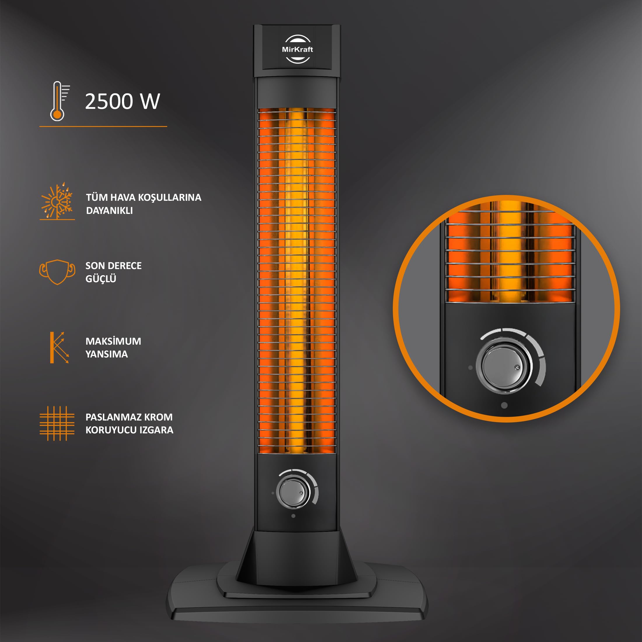 Heizstrahler Infrarot-Stand-Heizstrahler mit 2500 Watt und Kohlenstoff-Heizelement
