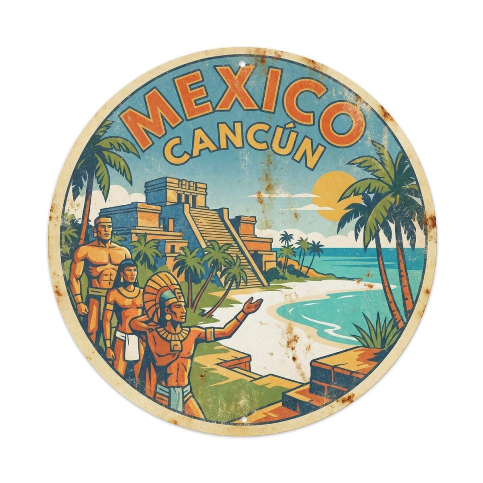 Mexico Cancun Caribbean Beach Destination Metal Tin Sign