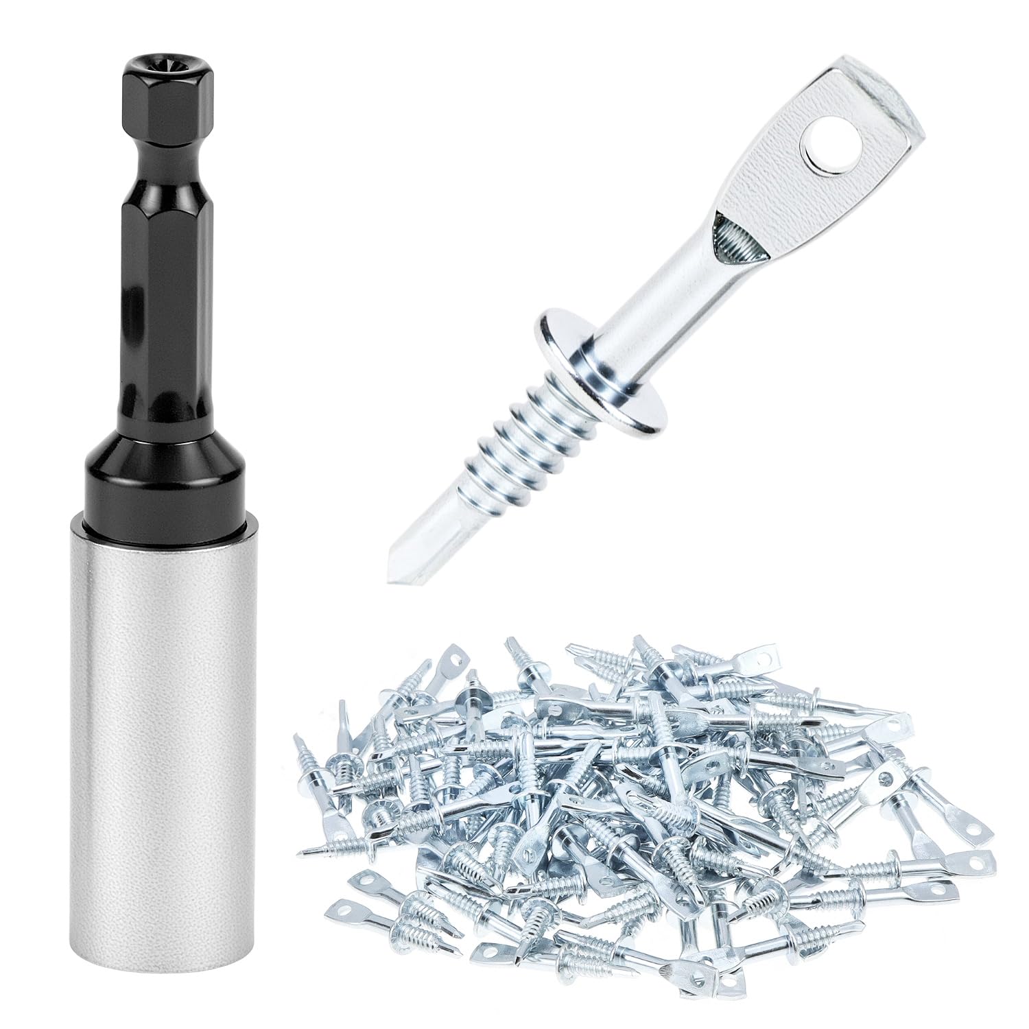 - QWORK 100 Pcs 2 Inch Eye Lag Self-Tapping Screws with 2-5/8" Driver, Eye Lag Wood Screws, Attaching Hanger Wire to Joists Eye Bolts, for Accommodates Jack Chain Ceiling Wire