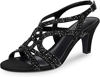 Women's Amelia Heels Sandals Sparkle Crystal Open Toe Slingback High Heel Sandals Dress Pumps Shoes for Party Wedding