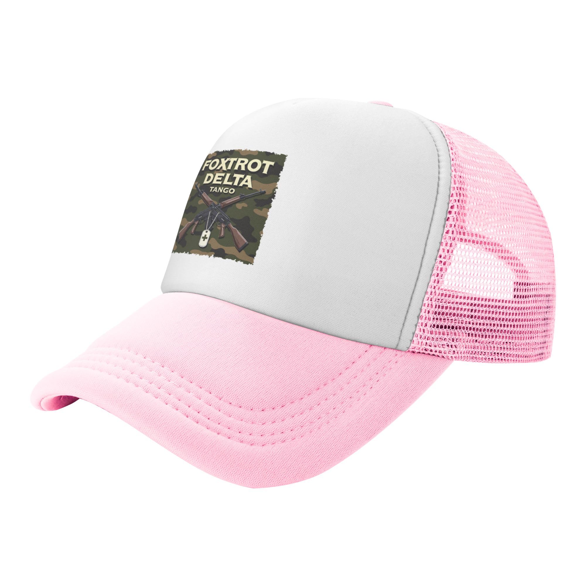 FDT US Military Trucker Hat Foxtrot Delta Tango Baseball Cap Mesh Back Adjustable Hats for Kids - Pink
