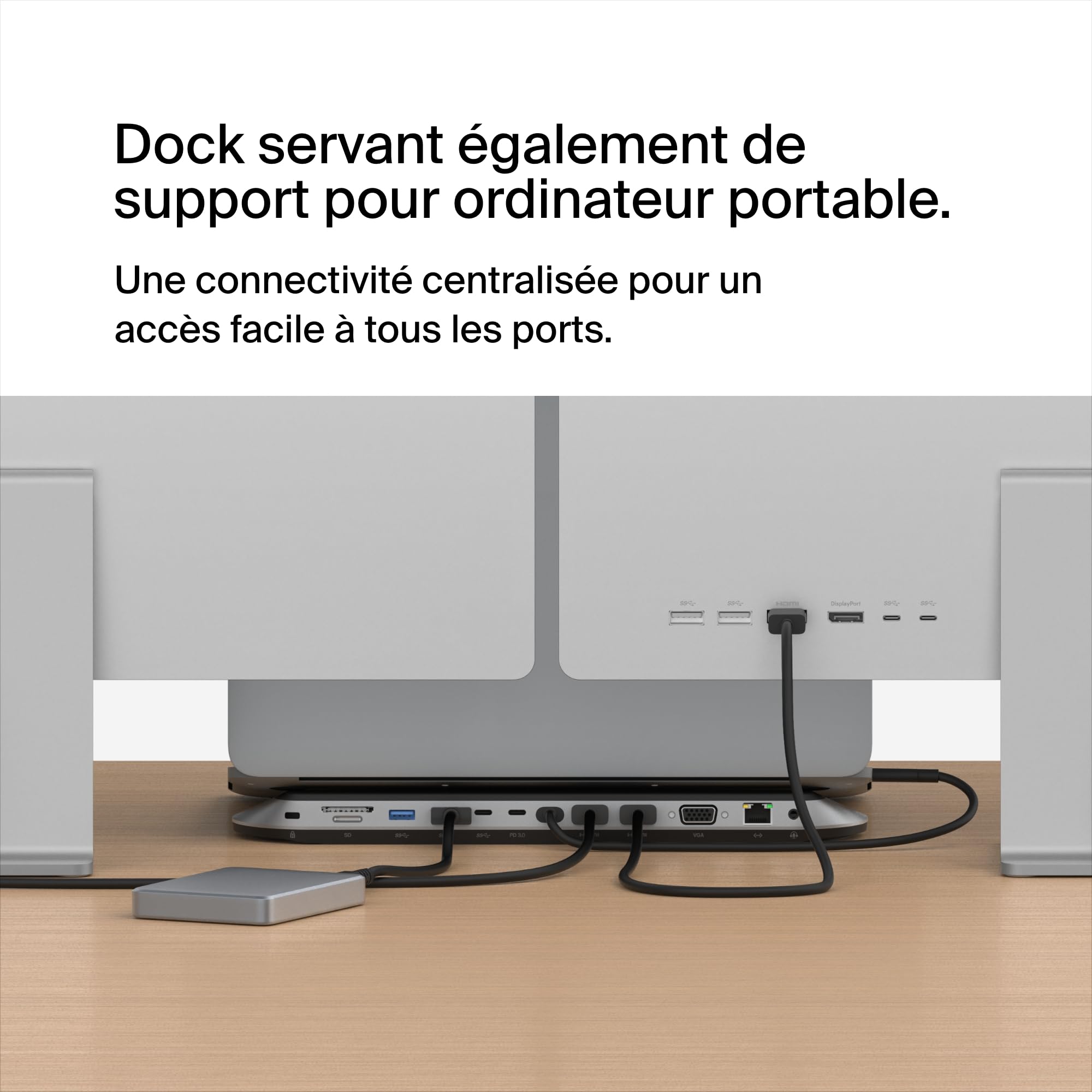 Belkin Connect Station d'accueil USB-C 11-en-1 Dock Pro (prise en charge de 3 moniteurs, Silicon Motion, Macbook, Windows, Chromebook, PD de 100 W, transfer de 10 Gbit/s, Ethernet de 2,5 Gbit/s, noir)