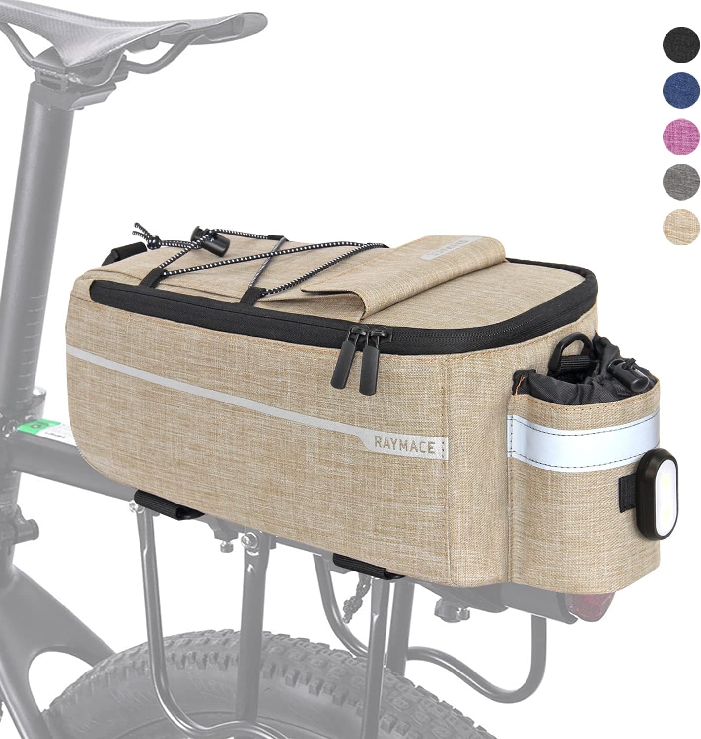 RAYMACE Bike Trunk Cooler Bag with Tail Light,Bicycle Rear Rack Bag Insulated Storage 8L,Pannier Bag (Beige) : Sports & Outdoors