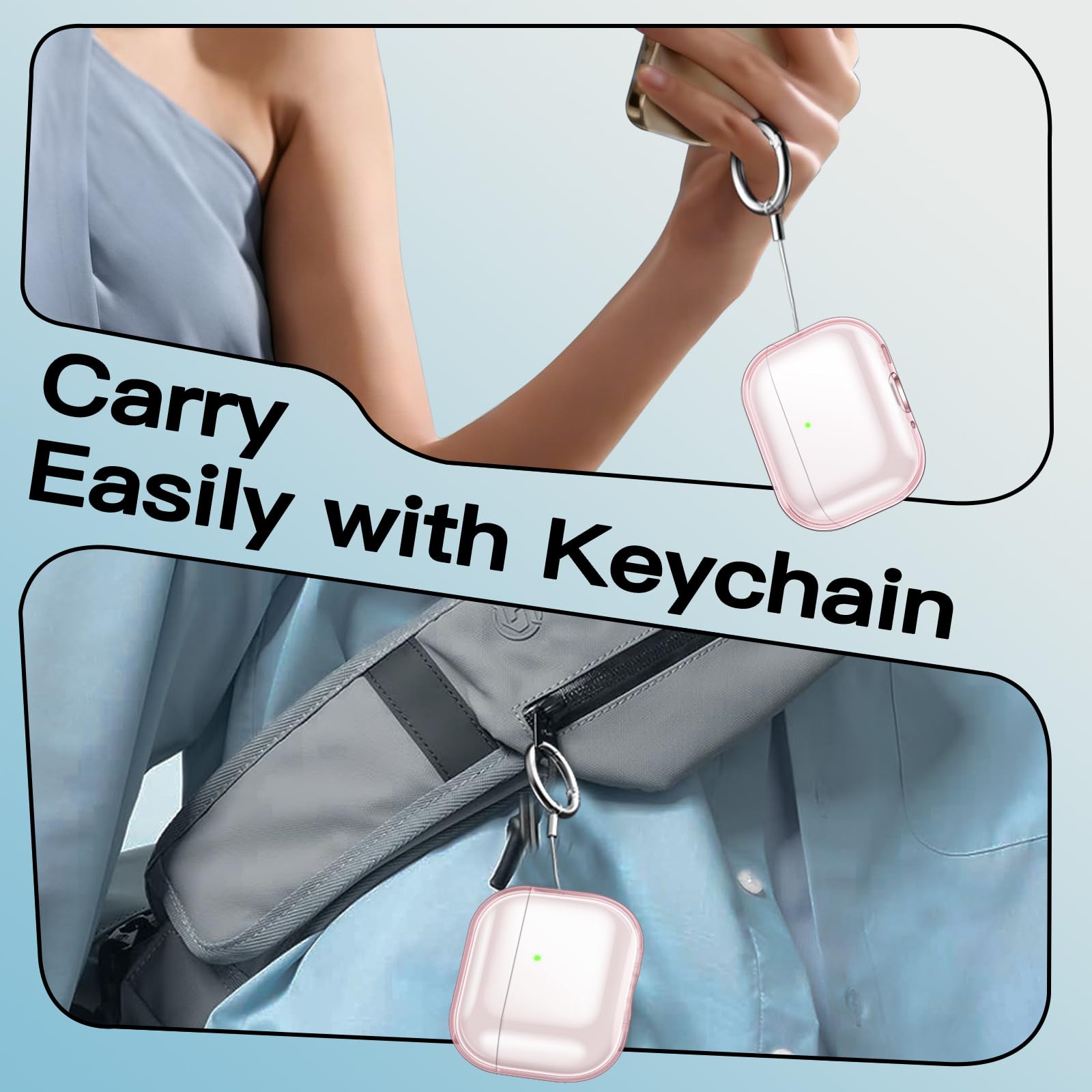JETech Custodia Cover Chiaro per AirPods Pro 3 (2025) con Portachiavi, TPU Morbido Altamente Trasparente, Protezione Antiurto (Rosa Trasparente)