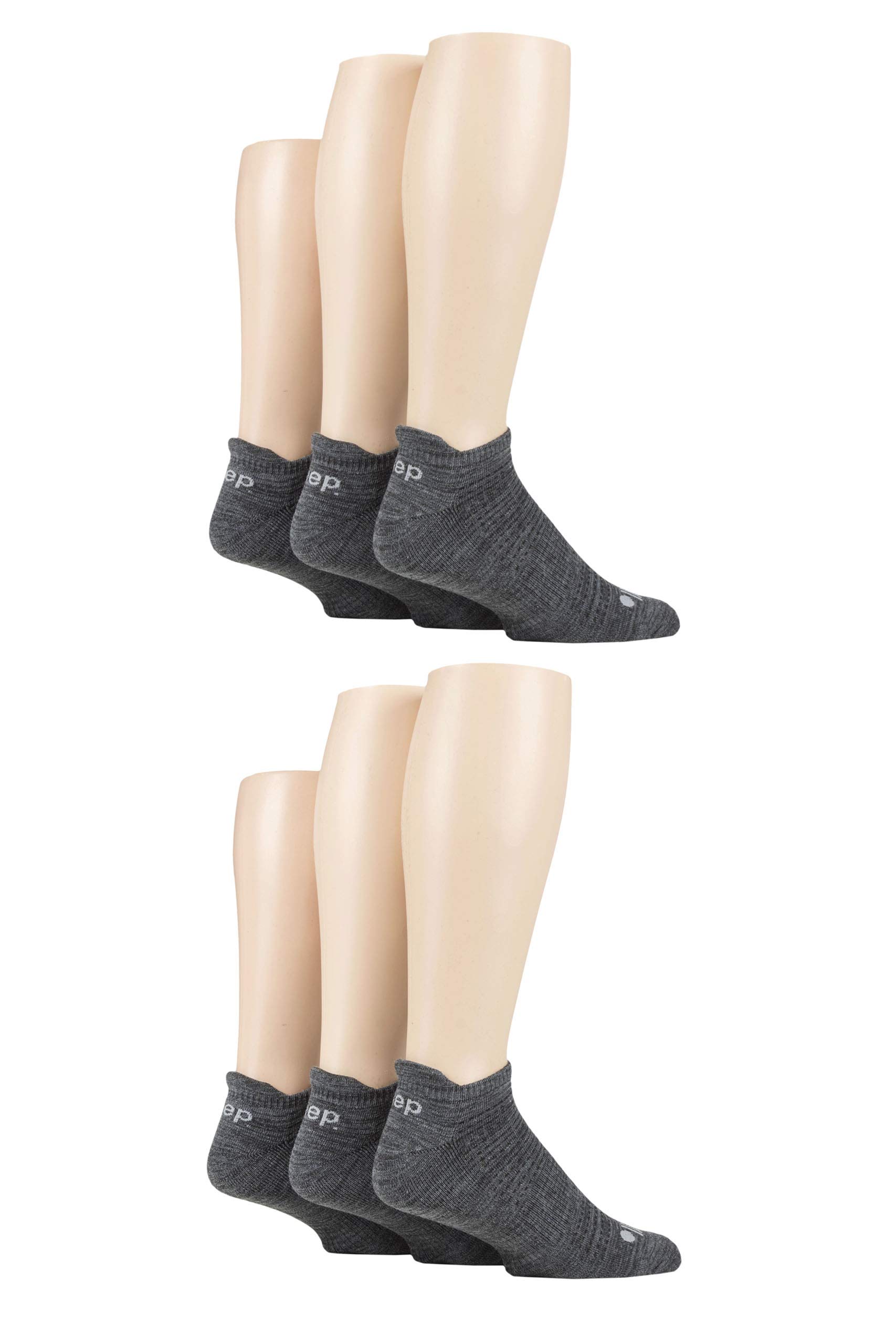 Jeep Men's Charcoal Trainer Socks Cushioned Breathable Arch Support Performance Low Cut Plain Black Grey White 6 Pack - 6-11