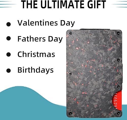 Miniatura 4 de MKVMK Billeteras minimalistas para hombre - Cartera de fibra de carbono - Cartera delgada para hombre, Forged Carbon Red, Minimalista