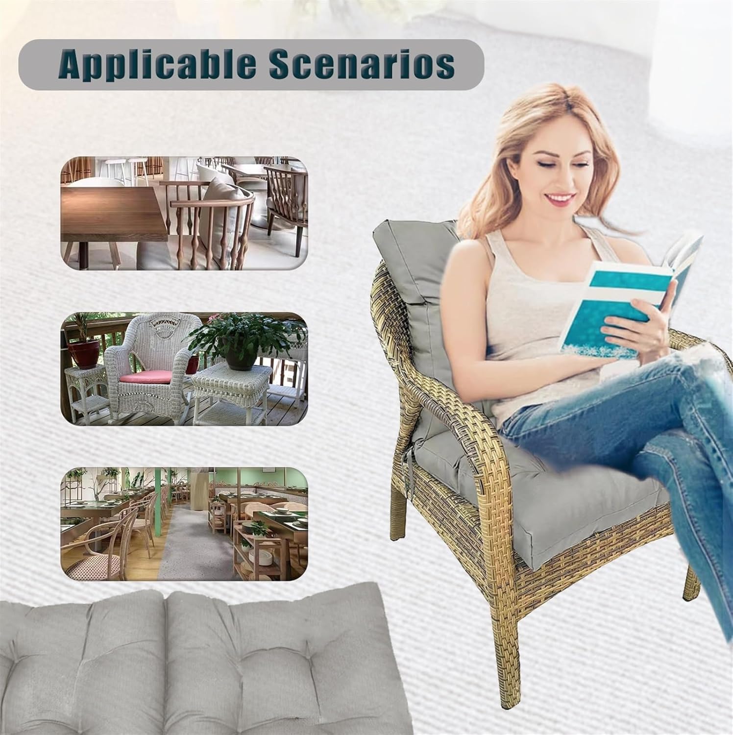 Outdoor Dining Chair Cushions, All Weather Replacement Cushions Outdoor Rocking Chair Cushions, Waterproof Deep Seating Rocking Chair Patio Chaise Lounge, 42 X 21 in