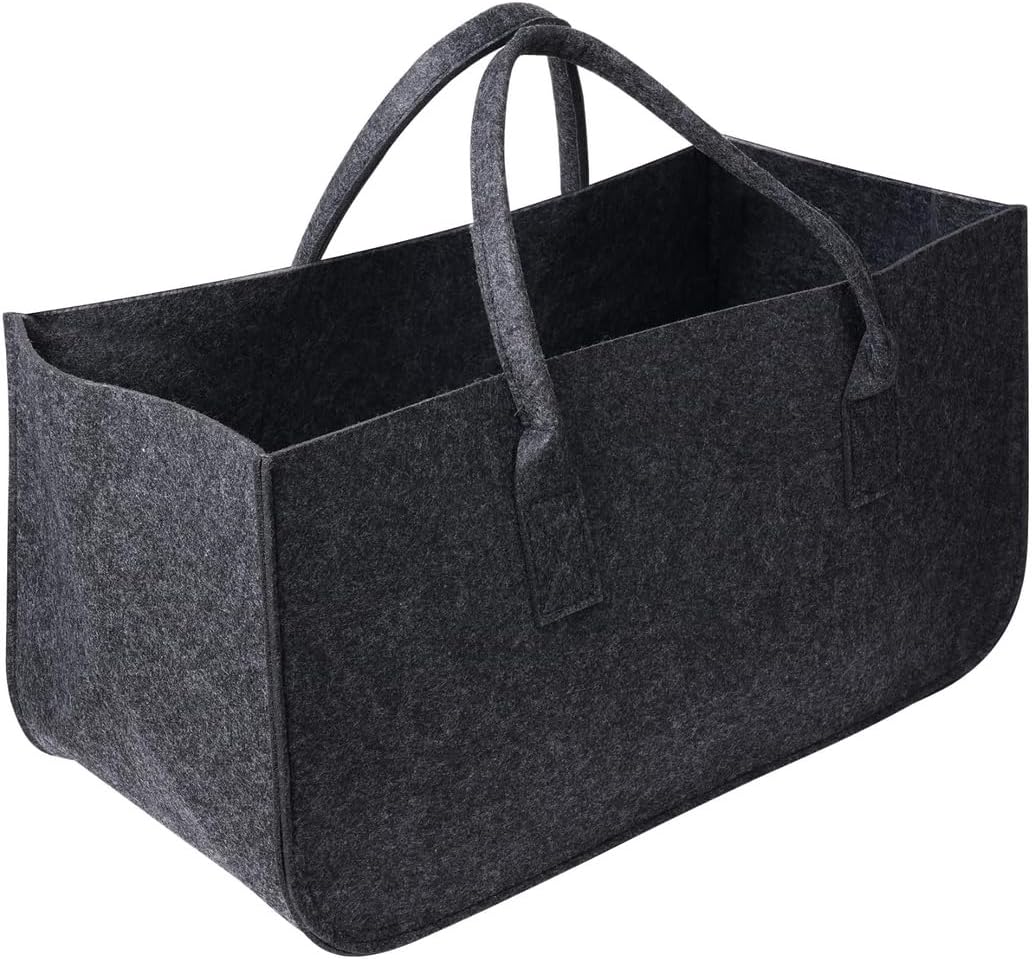 Basket Felt Firewood with Handles, Fireplace Log Holder Carrier, Felt Fabric Container for Clothes, Newspapers, Sundries, Felt Bag Storage Firewood, Handbag Shopping Portable Felt