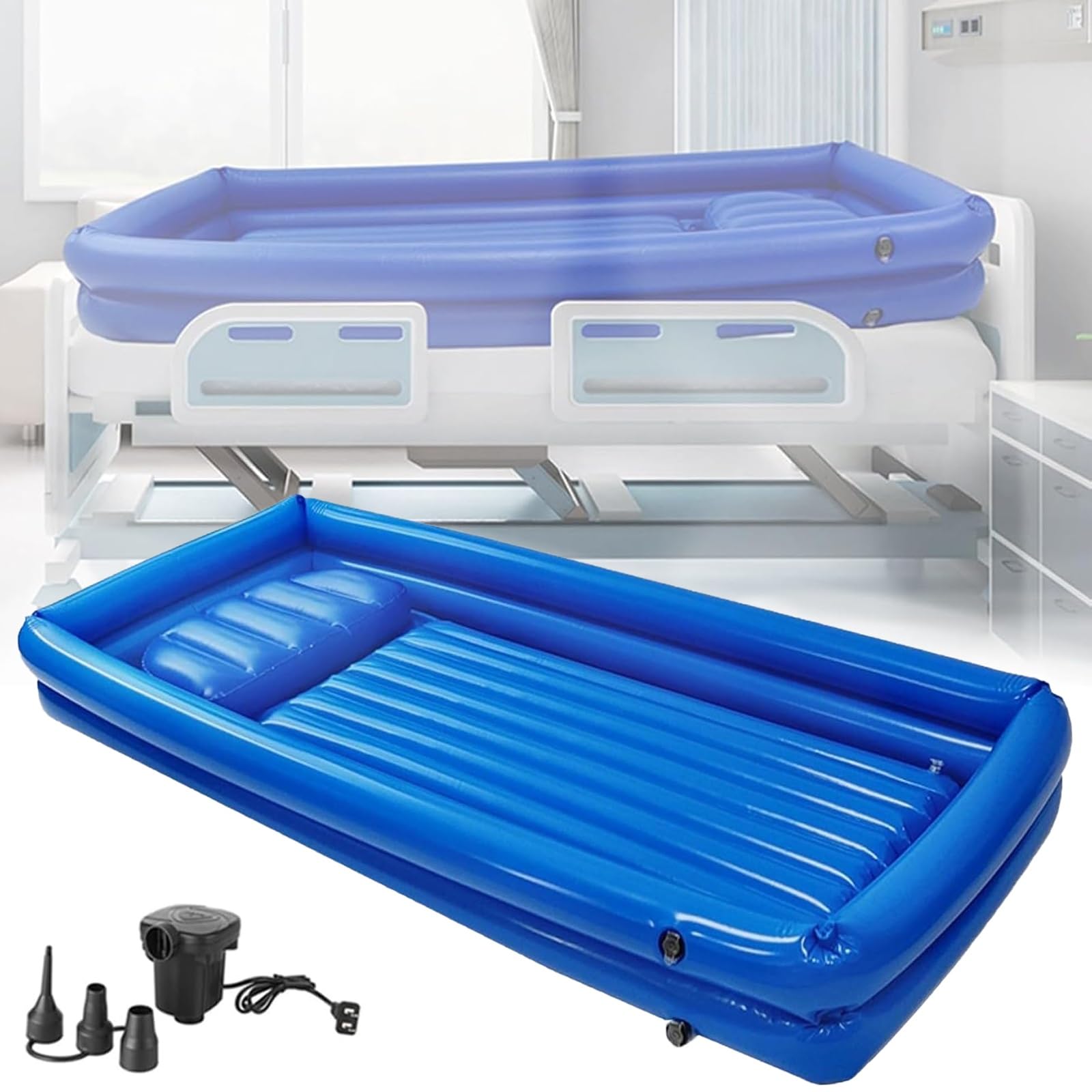 Kit de lavabo inflable, sistema de ducha portátil de PVC con bomba de aire, lavabo para adultos postrado en cama, cómoda bañera inflable para el hogar o viajes