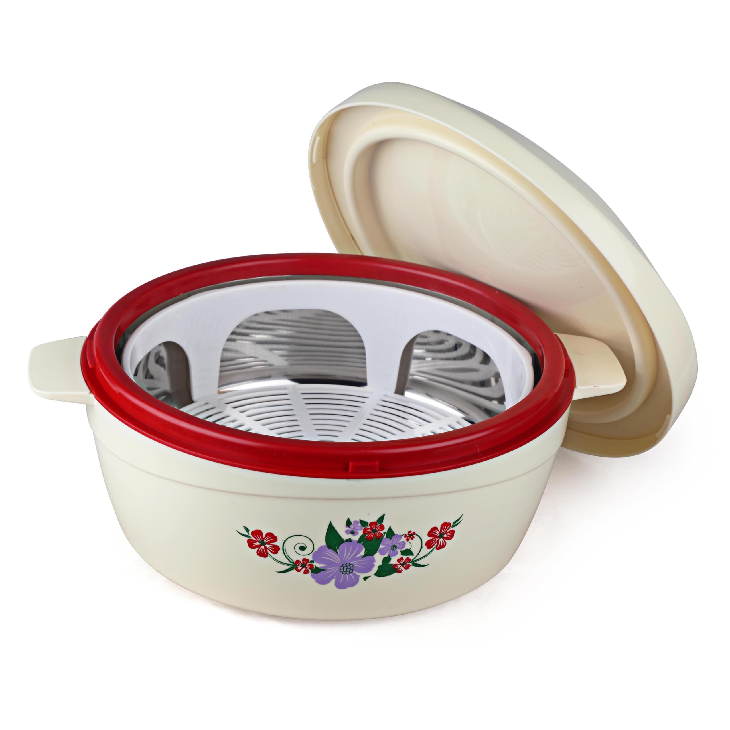 Roti Plus Insulated Casserole Hot Pot Box Case with Lid 2000 ml Red | BPA Free, Double Wall PU Insulated, Inner Drip Tray Casserole For Hot Pot For Roti Chapathi | Hot Pot Roti Case For Kitchen