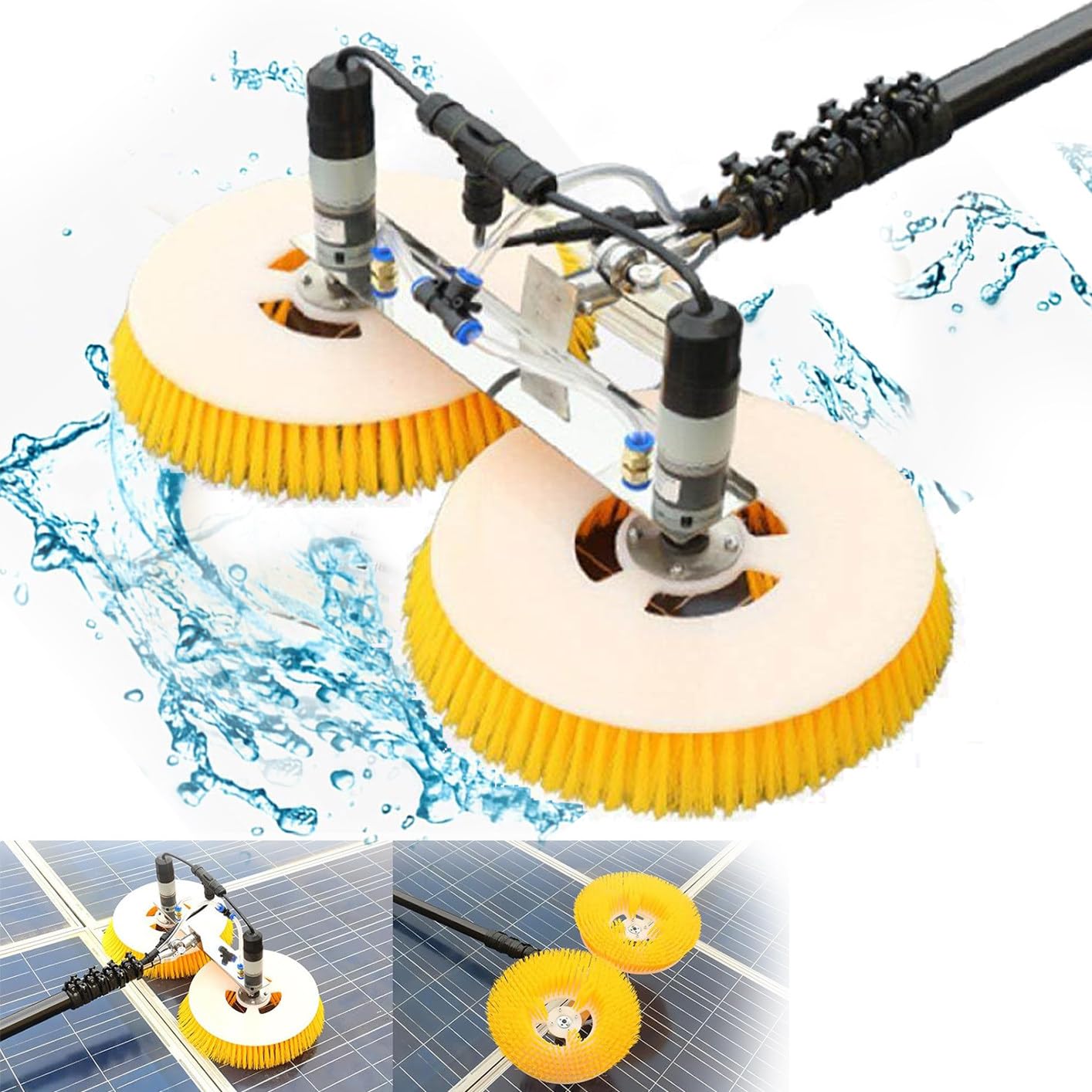 OLSKFUH Solar Panel Cleaning Brush With Rotating Double Head, Extendable Pole For Strong Cleaning, Water Fed Kit For Outdoor Use,size_name-6M/19.6FT