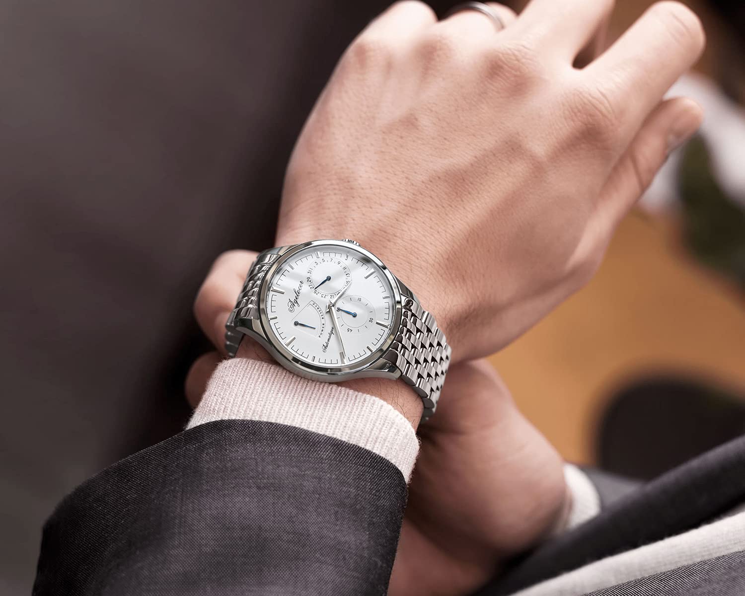 Agelocer Herren-Armbanduhr, ultradünn, automatisch, mechanisch, Farbverlauf, Zifferblatt, RI:4101A9