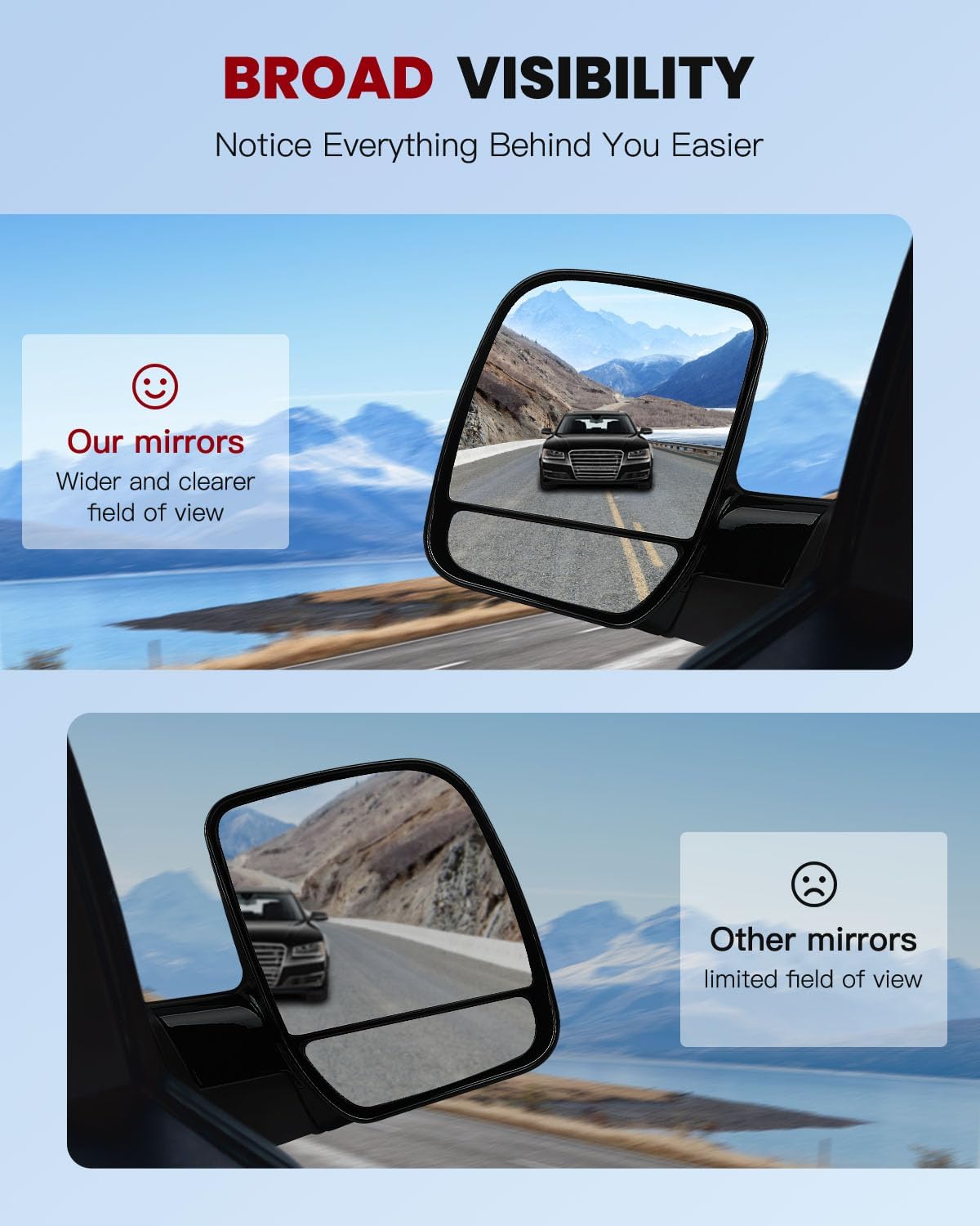 cciyu Exterior Driver And Passenger Side Mirrors With Manual Adjustment Manual Fold Non-heated Puddle Light Fit For 2002-2008 For Ford E150 Van E250 Van For Ford E350 Van E450 Van E550 Van