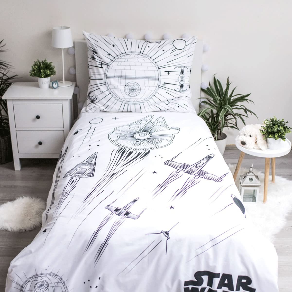 Jerry Fabrics Star Wars - Edredón de Naves espaciales Que Brillan en la Oscuridad, 140 x 200 cm, Funda de Almohada de 70 x 90 cm, con Cremallera, para niños y Adultos