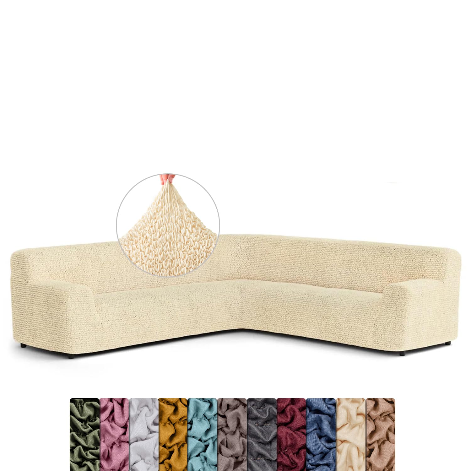 Menotti Large Corner Sofa Cover - Couch Cover - Pet Protector - Soft Fabric Slipcovers - 1-piece Form Fit Stretch Sectional Sofa Slipcover Furniture Protector - Microfibre - Beige (Large Corner)