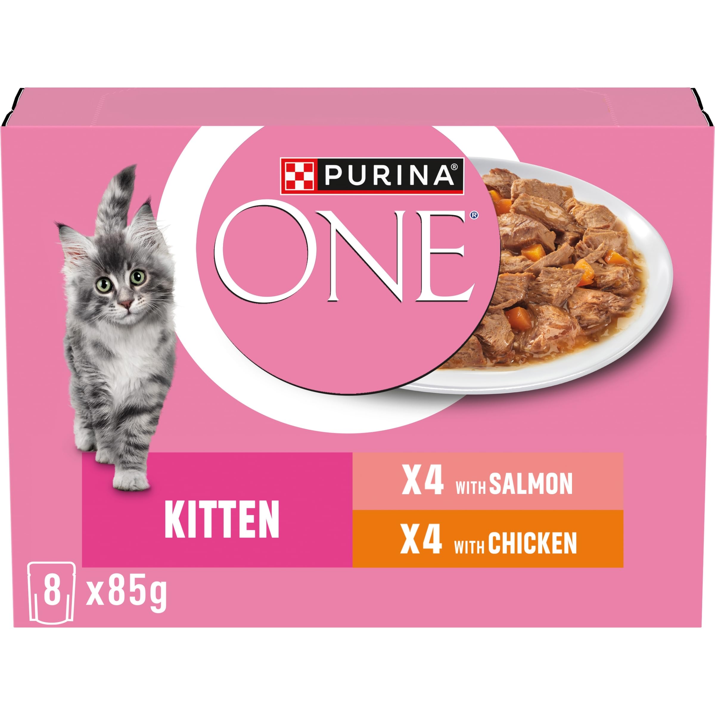 PURINA ONEKitten Mini Fillets Salmon and Chicken Wet Cat Food 8x85g (Pack of 5)