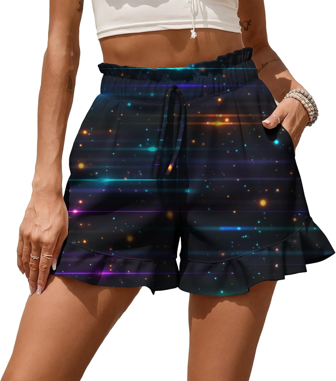 Womens Shorts Trendy Cute Ruffled Elastic High Waist Summer Casual Y2k Graphic Pants