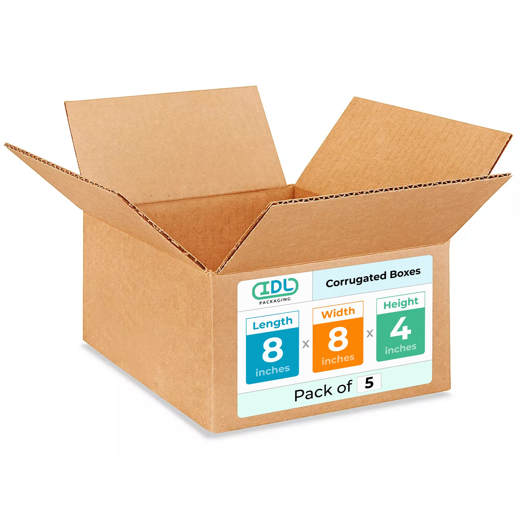 IDL Packaging Flat Corrugated Shipping Boxes 8"L x 8"W x 4"H (Pack of 5) - Excellent Choice of Sturdy Packing Boxes for USPS, UPS, FedEx Shipping - Easy-to-Recycle Cardboard Boxes for Packaging