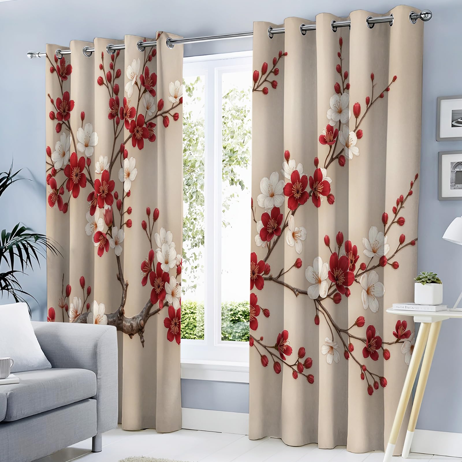 Lot de 2 Rideaus de salon occultant partiel fleur prunier 183cm