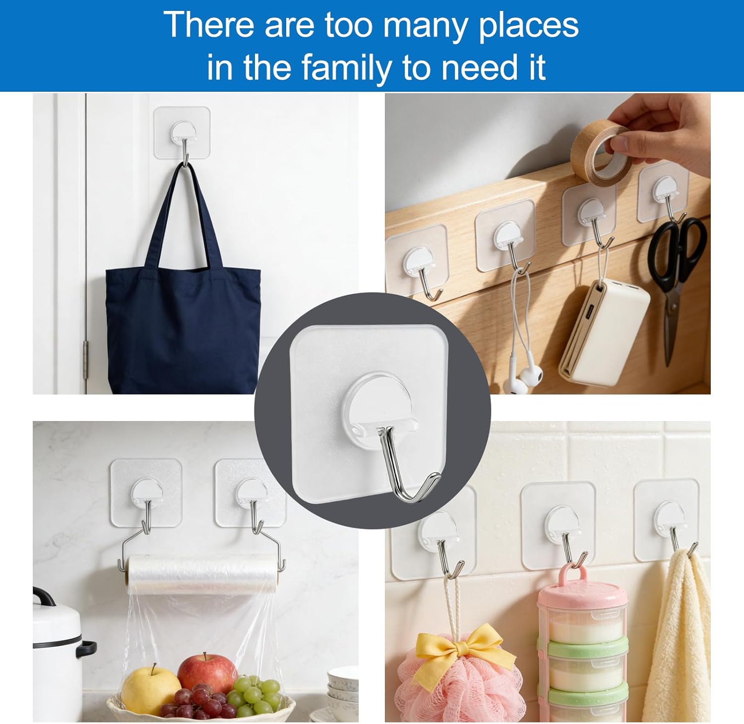 Heavy Duty wall Hanging self-Adhesive Hook, Nail Free Installation, Convenient for Bathroom, Kitchen, Key, Outdoor and Other scenarios. Large Transparent Waterproof Hook (5 Wall Hooks)
