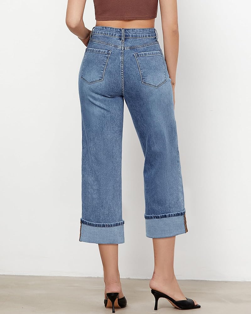 GRAPENT Wide Leg Jeans for Women High Waisted Stretchy Twill Denim