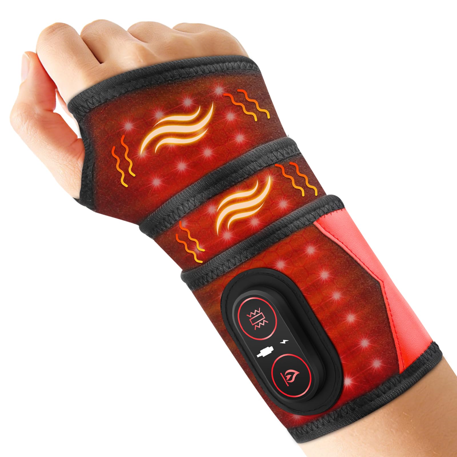 Almohadilla Térmica Para Muñeca Inalámbrica Con Vibración, Soporte Térmico Para Muñeca Portátil Con Luz Roja 660nm, 3 Niveles De Calor, 3 Modos De Vibración, Batería Integrada 3000mAh, Longitud 69cm