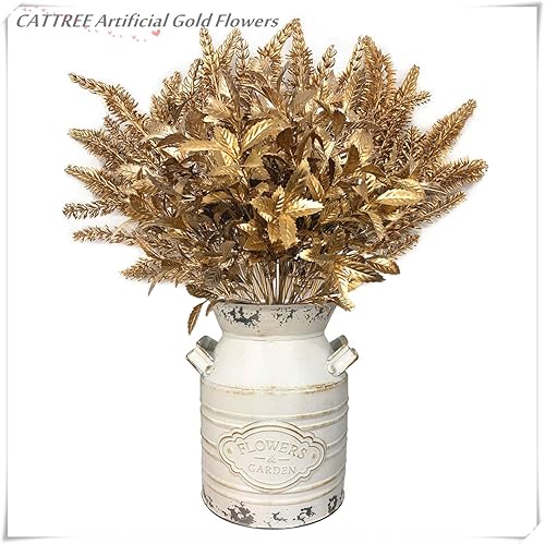 Miniatura 2 de CATTREE Plantas artificiales doradas, hojas de plástico doradas, paquete de 4 arbustos de hierba falsa, arbustos para el hogar, interior, exterior,