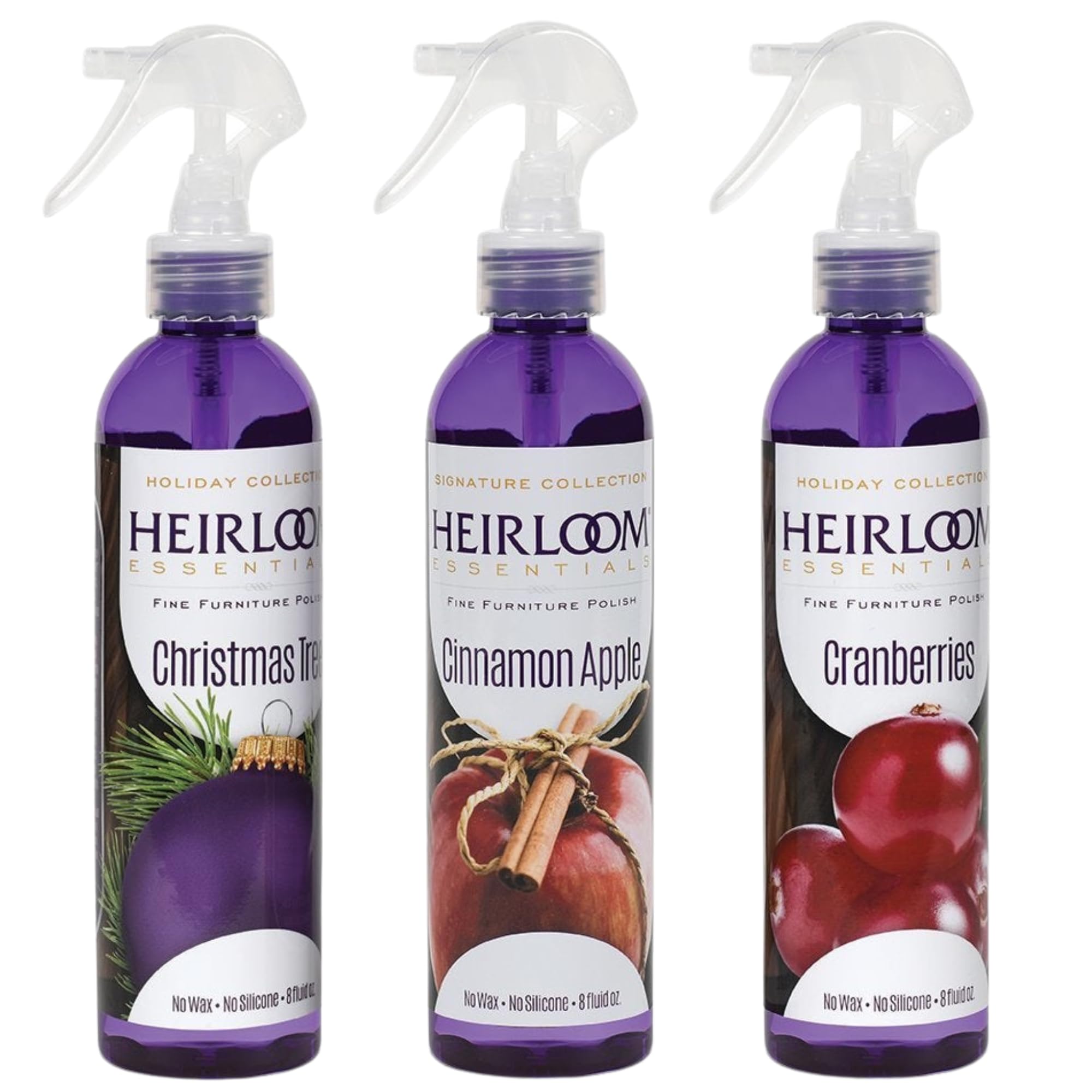 3-Pack Winter Holiday Furniture Polish Combo, Christmas Tree, Cinnamon Apple and Cranberry Scents, 8 fl oz Each (Winter)