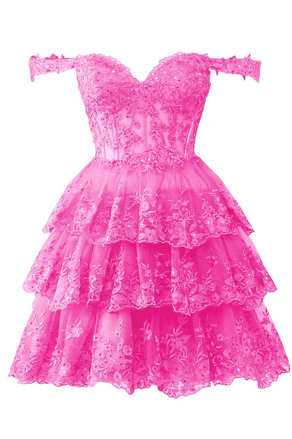 Sevintage Off Shoulder Lace Sparkly Tulle Homecoming Dress