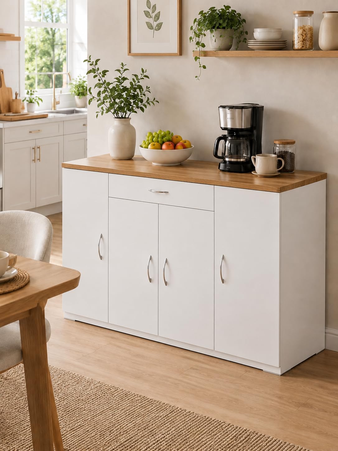 Amveya Buffetschrank Sideboard Weiß modern schmal Esszimmer 110×30×70cm