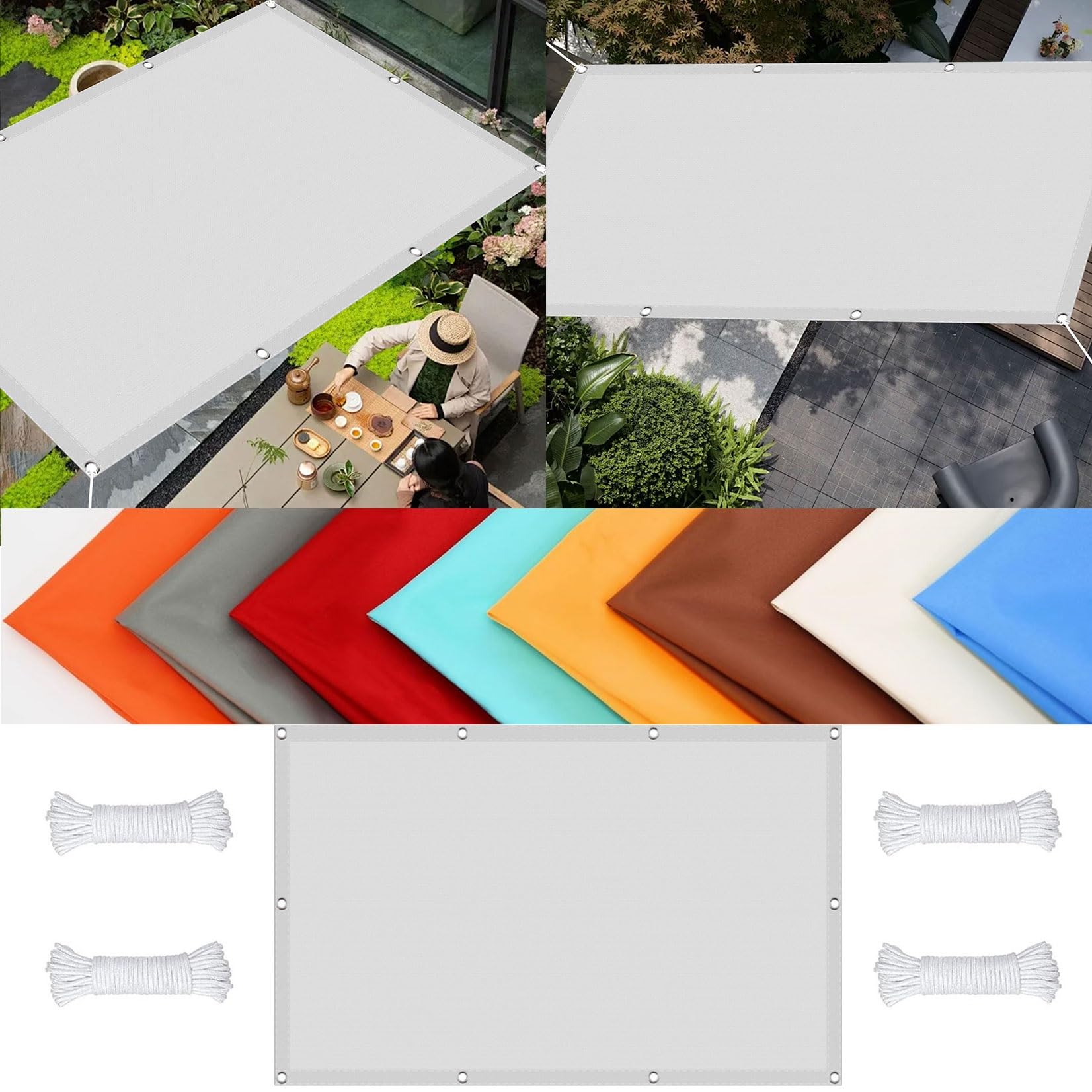 Voile d'ombrage rectangulaire 4.2x5m blanc avec oeillets anti-UV pour bâche de pergola